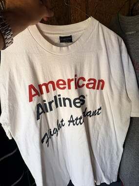 Vintage JanSport American Airlines Shirt Mens Large White Flight Attendant 90s